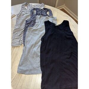 Lot of 4 - Caslon Tanks Size L: Gray, Black, 2 Striped Ribbed + Distressed Edges